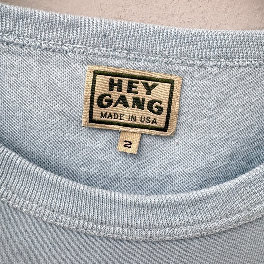 Hey Gang Boxy T Shirt Women Size 2 Light Blue Short Sleeve Flaw - Picture 3 of 11